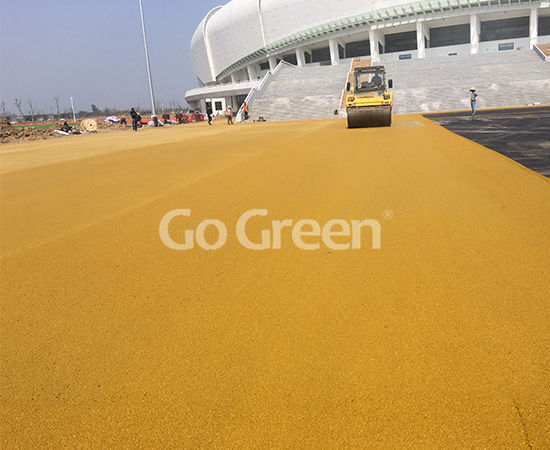 Asfalto de color amarillo y verde en la sala de exposiciones de Jiangsu