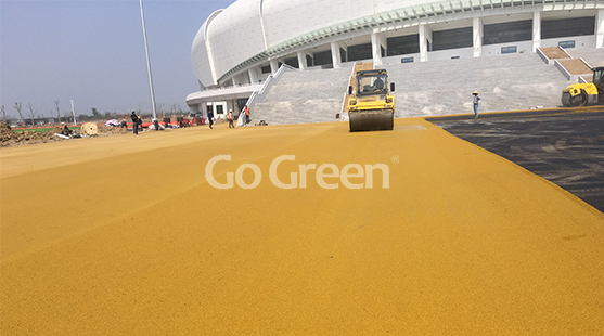 Asfalto de color amarillo y verde en la sala de exposiciones de Jiangsu